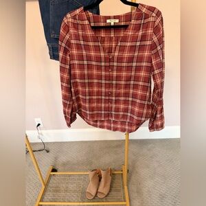 Madewell Plaid Button Front Blouse Size Small Red Long Sleeve Top Notmcore